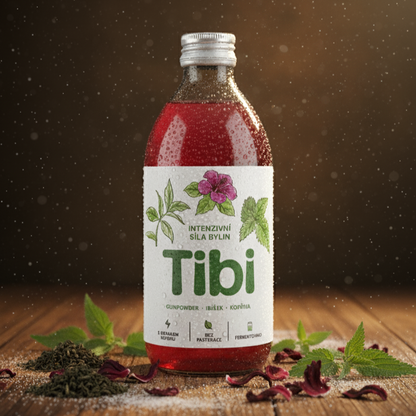 Tibi Energy Gunpowder Ibišek Kopřiva – fermentovaný nápoj z vodního kefíru
